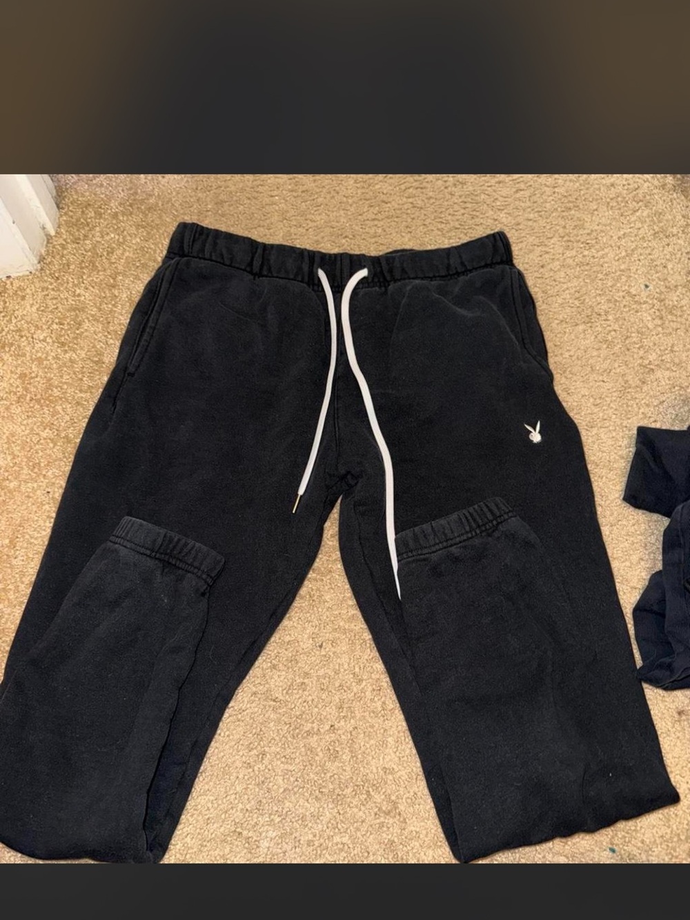 PLAYBOY Black Fleece Joggers with White Bunny Logo